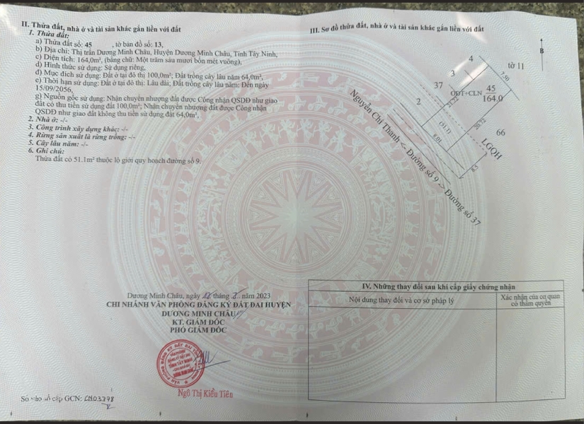 035-ĐẤT THỊ TRẤN DƯƠNG MINH CHÂU – 7,5m x 21m – CÁCH NHỰA NGUYỄN CHÍ THANH CHỈ 70m